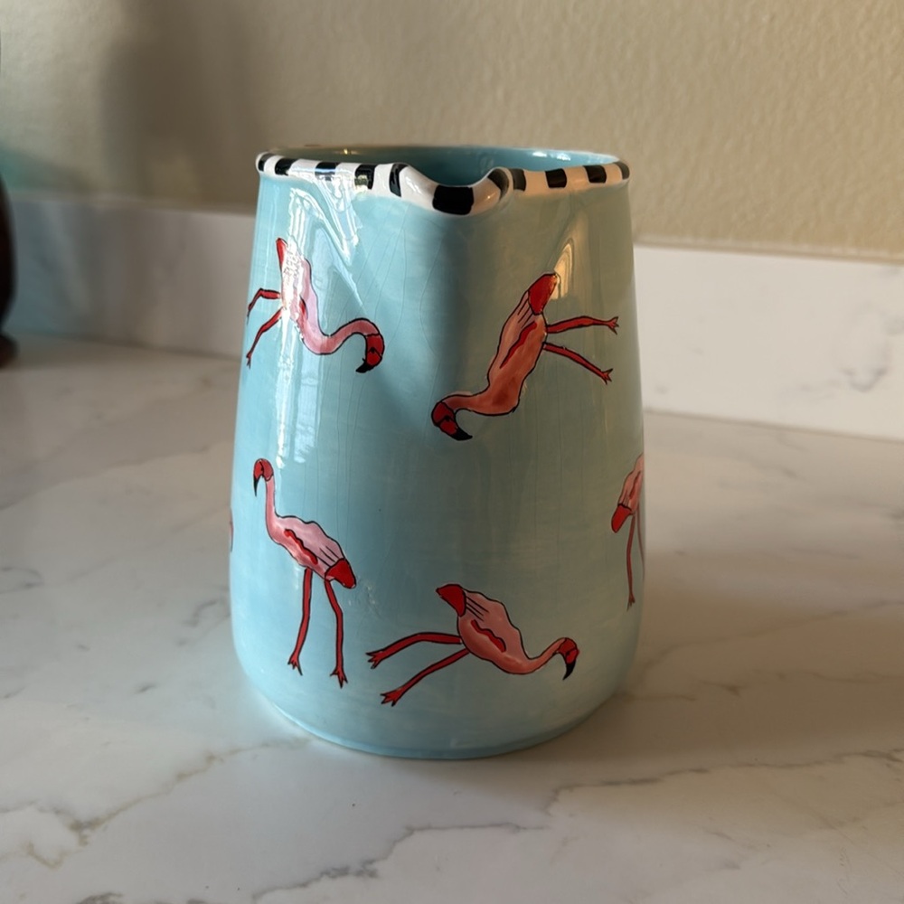 Vintage (2002) Patricia DuPont Handpainted Decorative Pitcher Flamingo - Picture 2 of 8